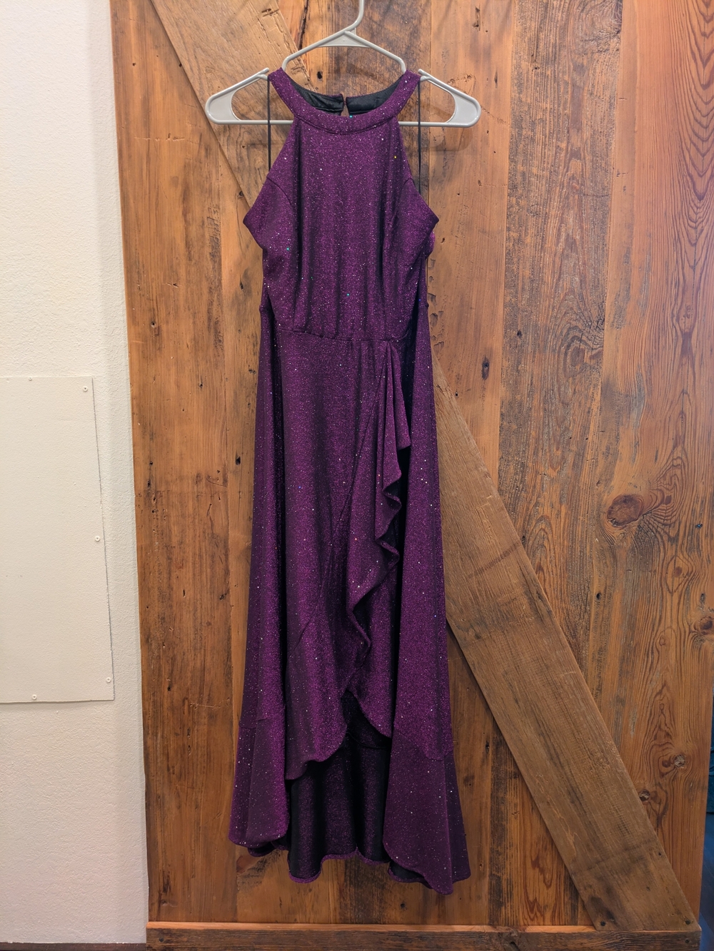 High-Neck Sparkle Purple High-Low Dress